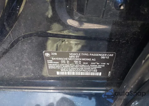 2015 BMW 328I xDrive from USA, damaged, VIN WBA3B5G55FNS20149